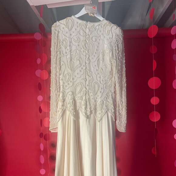 Vintage 1980s Pearl Beaded Cream Dress - Retro Bridal, Cocktail, or Evening Glam - Picture 9 of 12